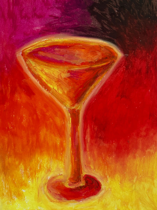 Cosmo glass in red - oil pastel original - 5.5 x 8.5