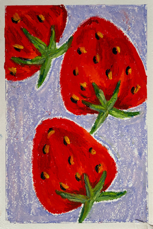 strawberry - oil pastel original - 5.5x8.5