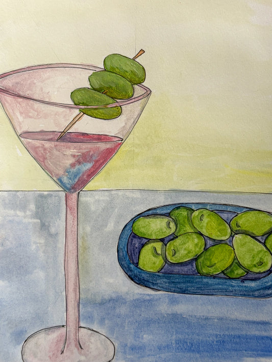 Martinis & Olives  - Watercolor original marker - 5.5 x 8.5